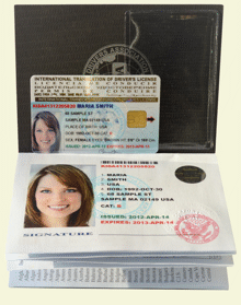International drivers license documents in golden style